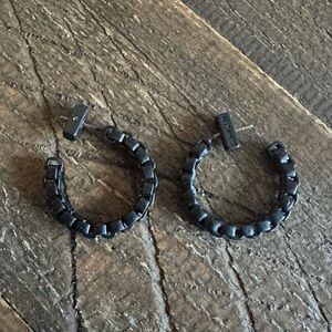 NWOT AllSaints Black Box Chain Open Hoop Earrings